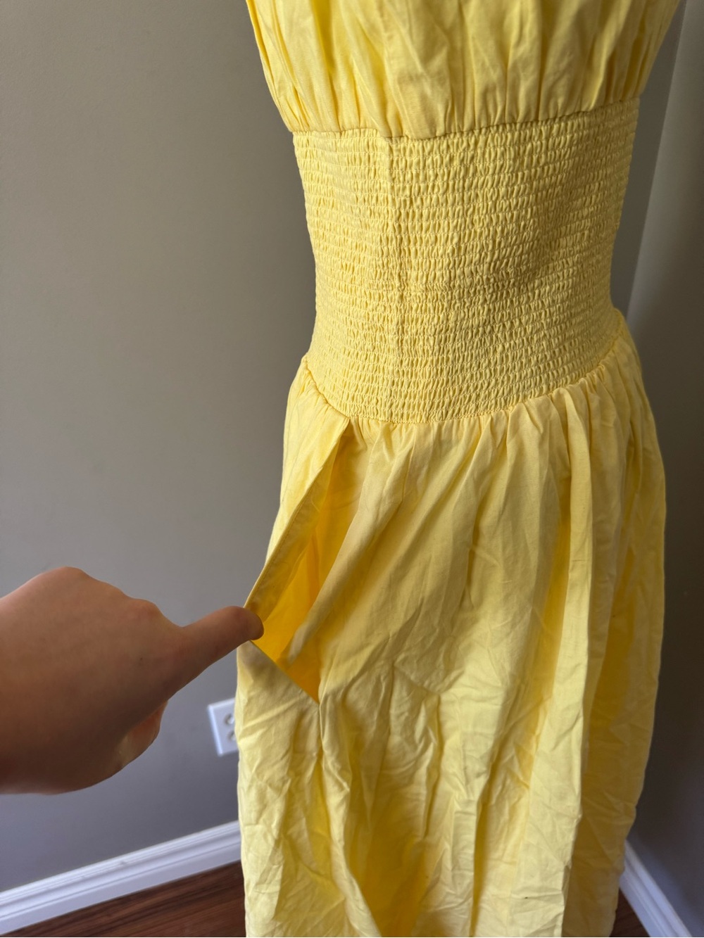 Anthropologie Tommie Cap Sleeve Smocked Front Zip Yellow Zip Midi Dress - Picture 4 of 12